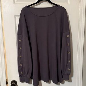 SHEIN Dark Gray Long Sleeve Top with Button Details